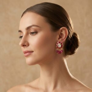 STONE EARRINGS WITH CENTER POLKI